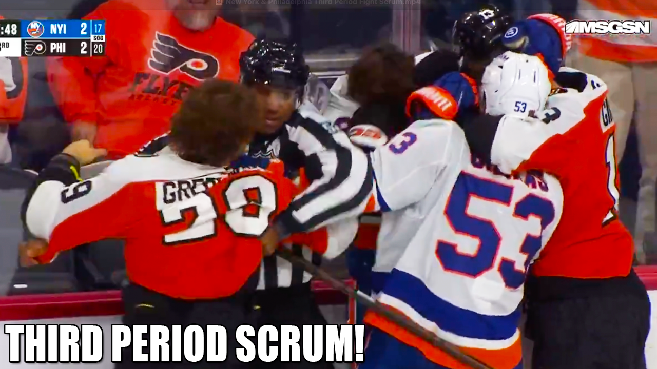 New York & Philadelphia Third Period Fight Scrum | Flyers vs Islanders 2025 Highlights