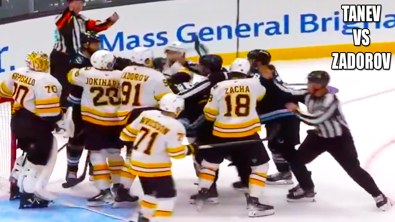 Nikita Zadorov Brandon Tanev Fight Scrum | Boston Bruins vs UTAH Mammoth 2025 Highlights