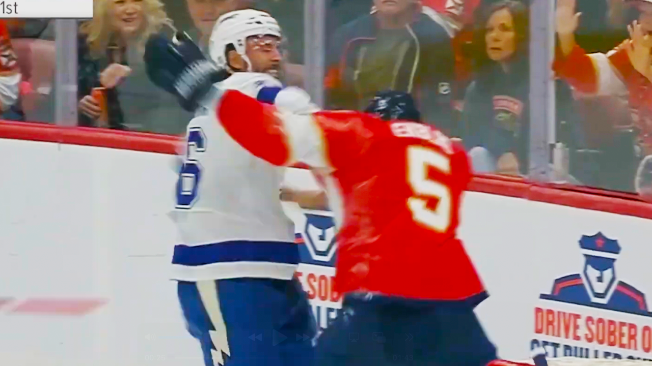 Scott Sabourin Aaron Ekblad Fight Match Penalty | Panthers vs Lightning 2025 NHL Pre Season Highlights