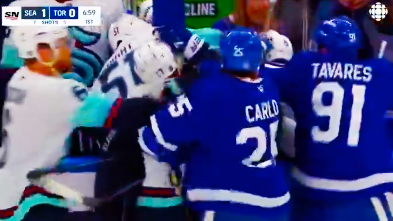 Seattle Montreal First Period Fight Scrum by Benches | Kraken vs Maple Leafs 2025 Highlights