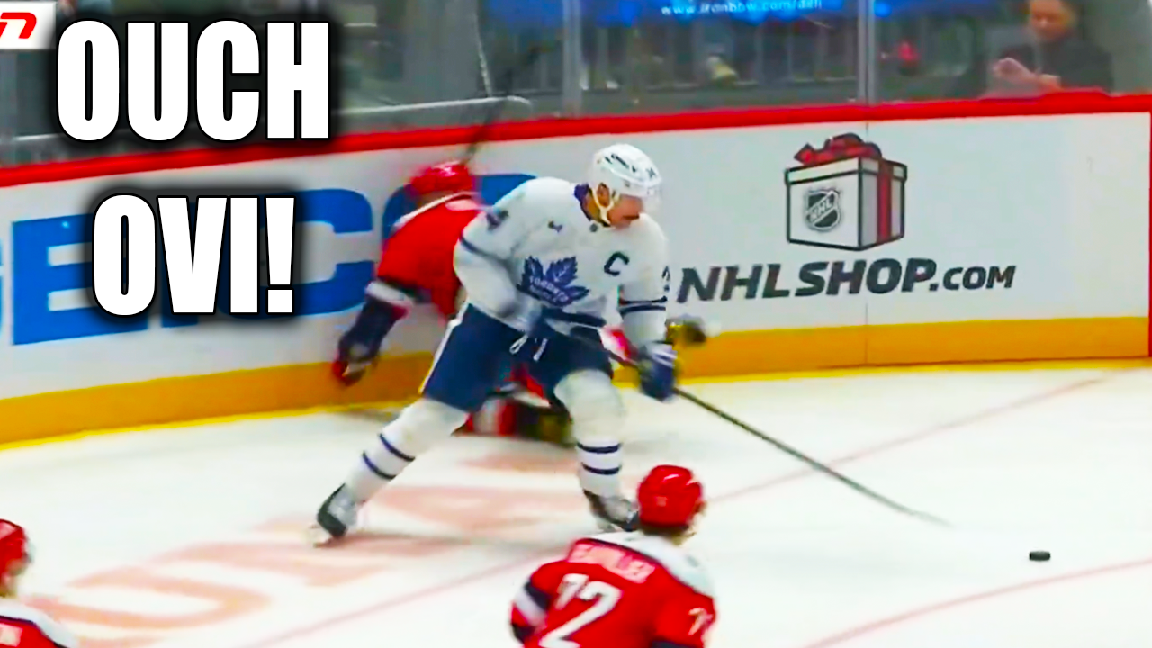 Alex Ovechkin Crashes into Boards on hit attempt on Auston Matthews | Capitals vs Maple Leafs 2025 Highlights