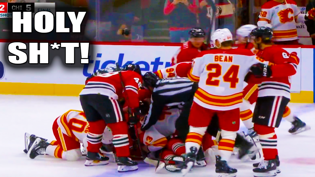 Klapka, Lomberg, Pachal, Rinzel, Bean End of Game FIght Scrum | Flames vs Blackhawks 2025 Highlights