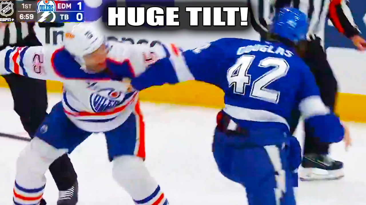 Curtis Douglas Darnell Nurse Fight after Douglas hit Jake Walman | Oilers vs Lightning 2025 Highlights
