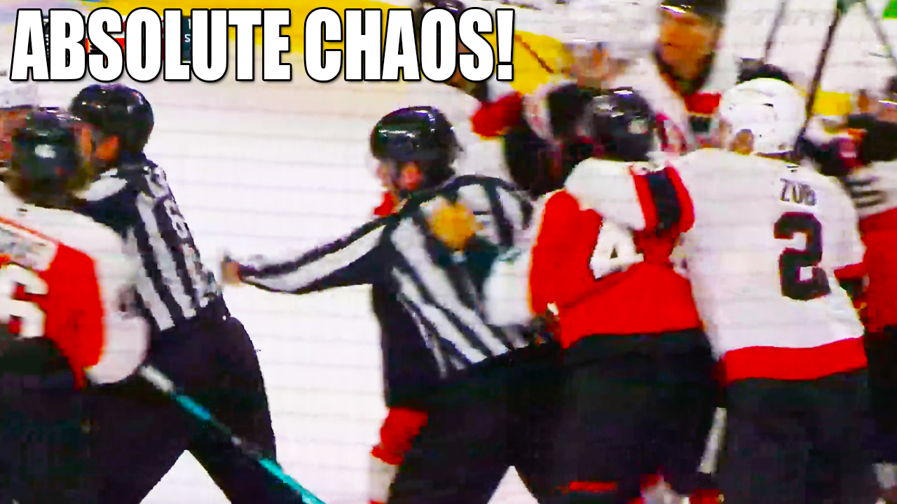 Dylan Cozens with a big hit on Noah Juulsen and a scrum fight ensues | Flyers vs Senators Highlights