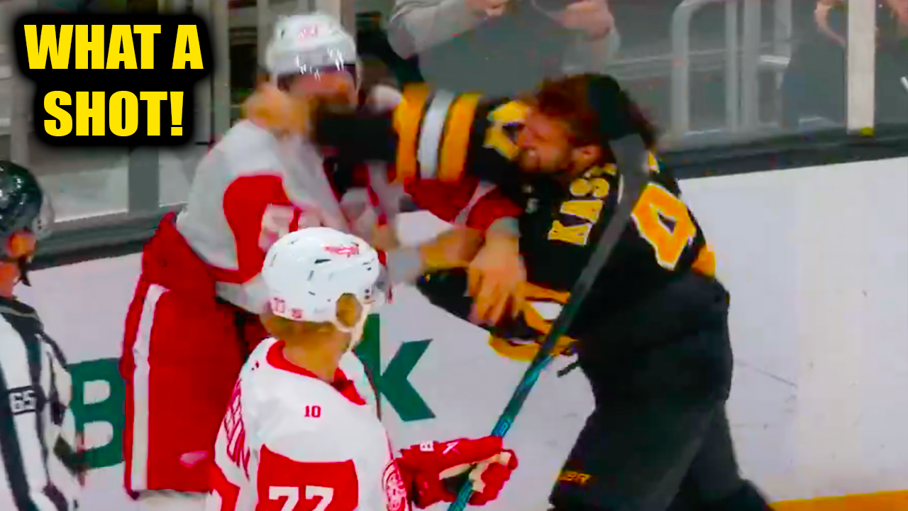 Mark Kastelic Moritz Seider Fight Scrap | Boston Bruins vs Detroit Red Wings 2025 Highlights
