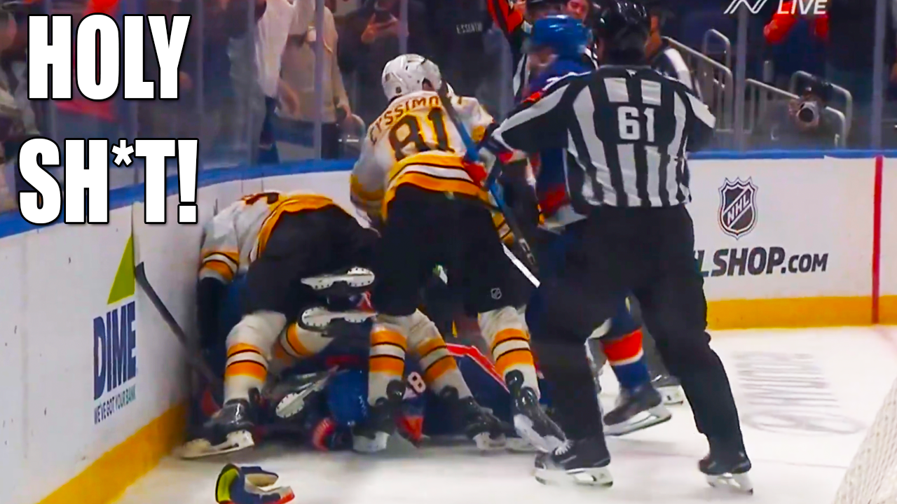 Nikita Zadorov Attacks Matthew Schaefer Fight Scrum Ensues | Bruins vs Islanders 2025 Highlights