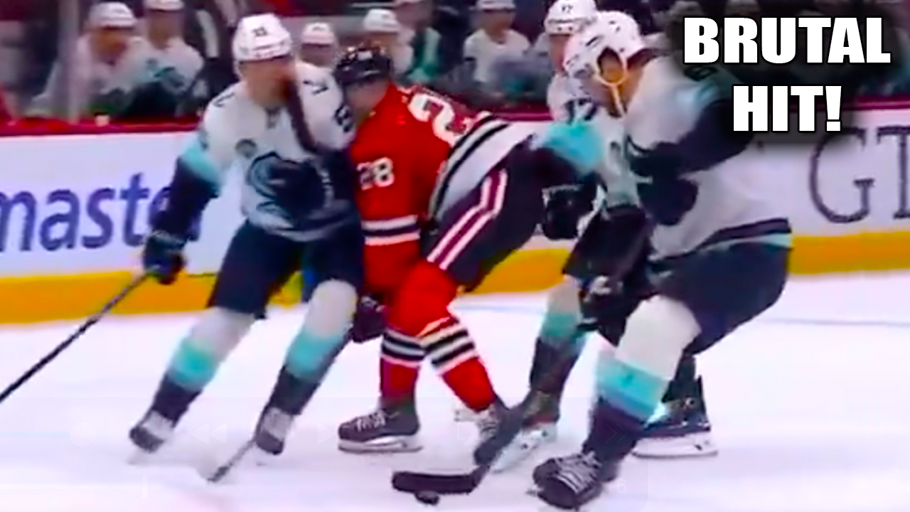 Ryan Lindgren Hit on André Burakovsky | Seattle Kraken vs Chicago Blackhawks 2025 Highlights