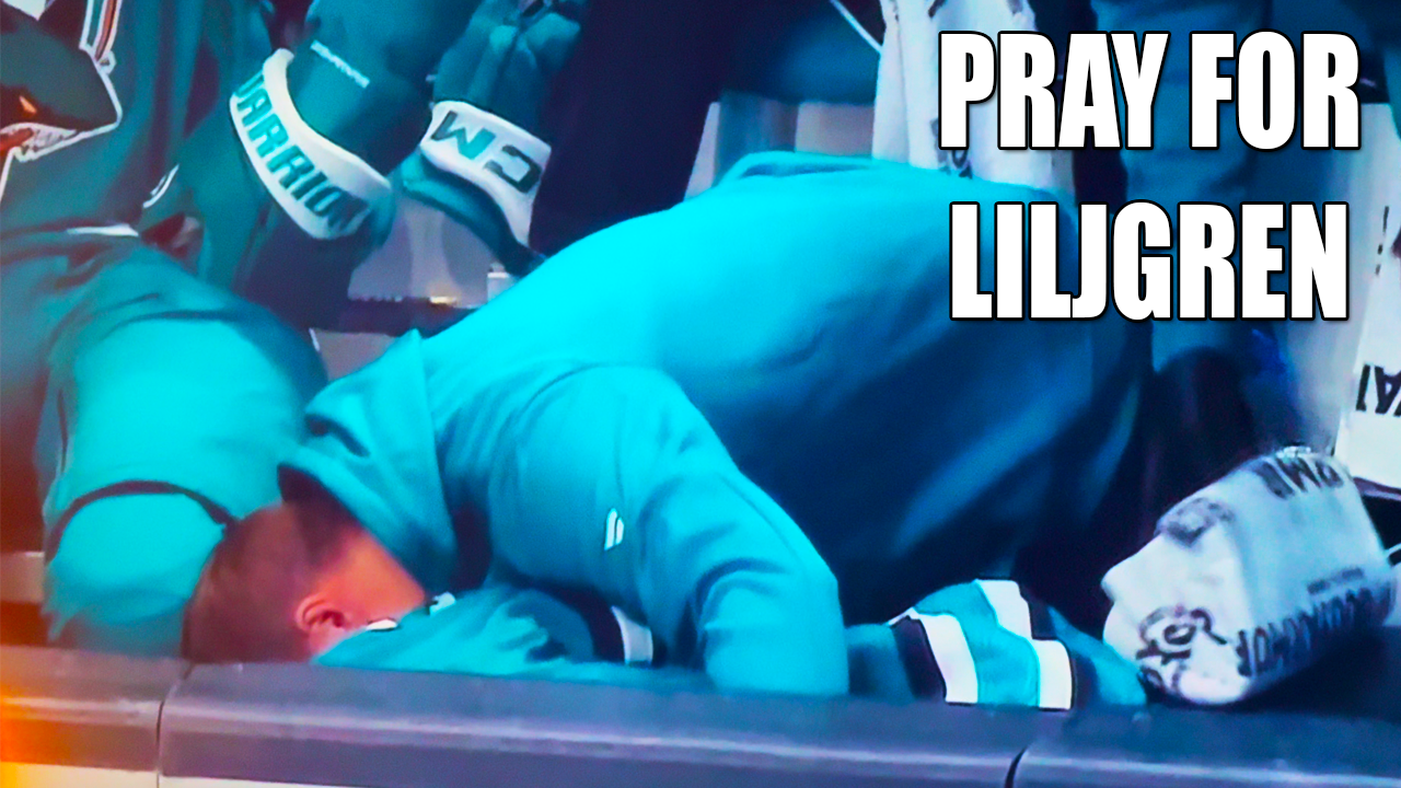 Timothy Liljegren caught a puck in the face deflected by Nate MacKinnon into the Sharks’ bench | Sharks vs Avalanche 2025 Highlights