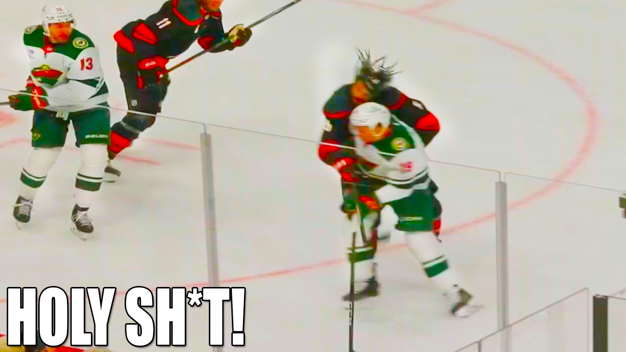 Tyler Pitlick Match Penalty Against Jalen Chatfield Injury | Wild vs Hurricanes 2025 Highlights