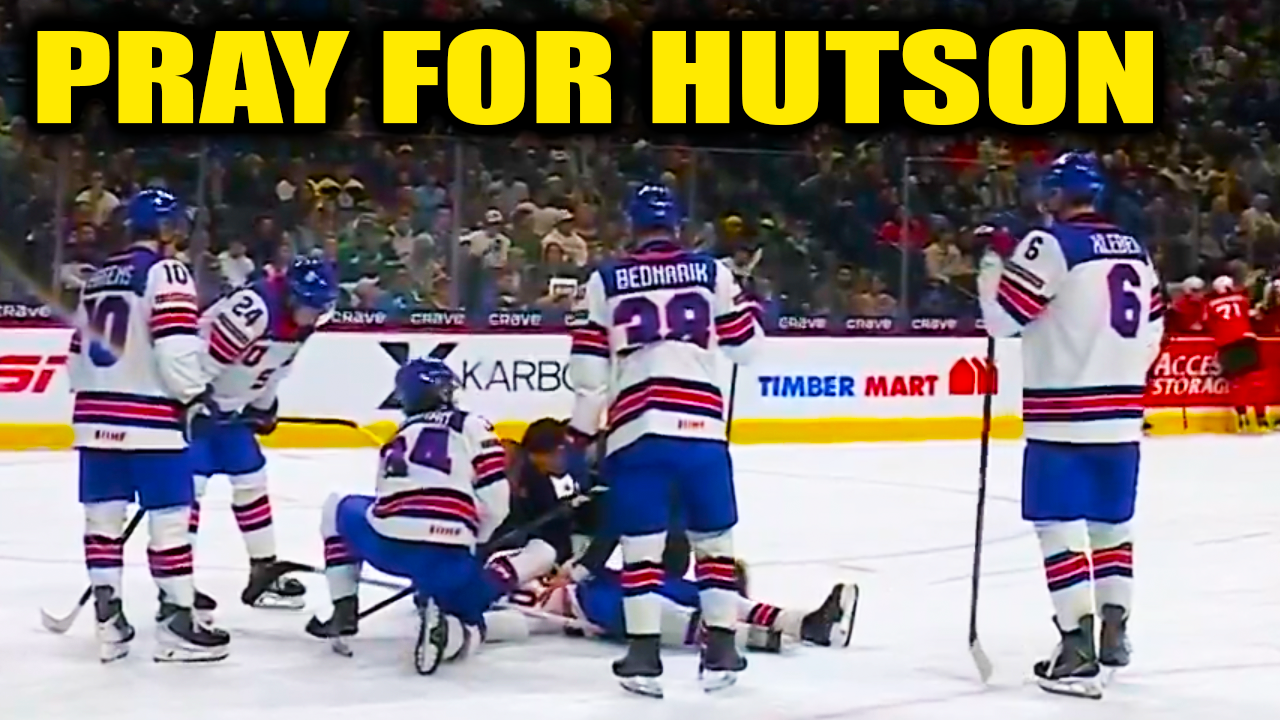 Cole Hutson Injury Hit By Puck in Head Stretchered Off Ice | USA vs Switzerland 2025 World Juniors
