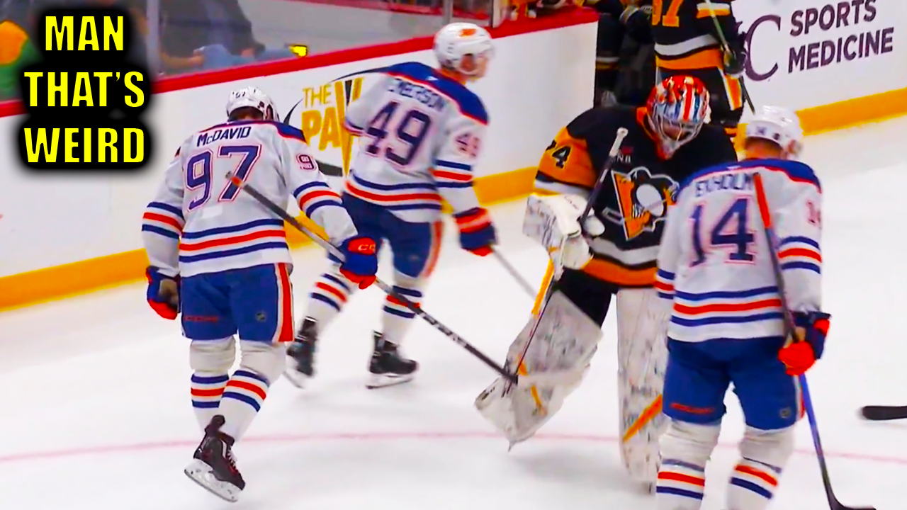 Connor McDavid gave Stuart Skinner a tap on pad after empty netter | Oilers vs Penguins Highlights