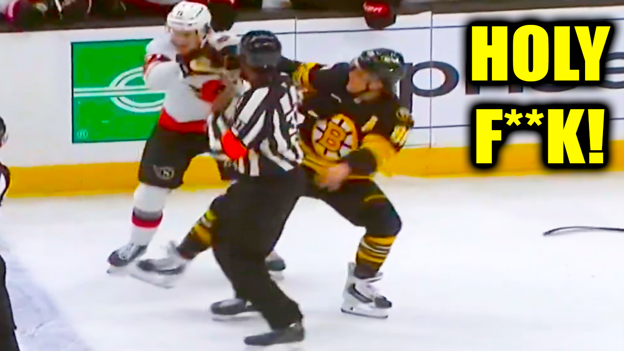 David Pastrnak Ridly Greig Fight Scrum | Boston Bruins vs Ottawa Senators 2025 Highlights