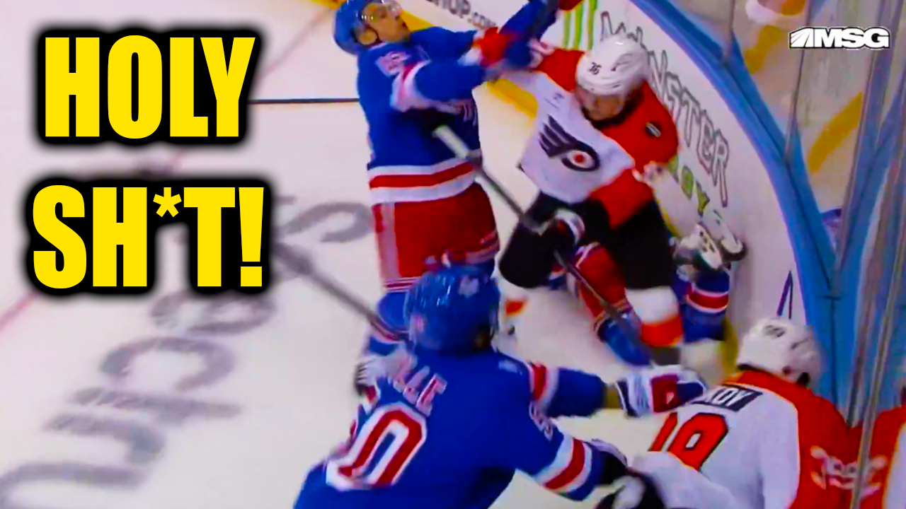Emil Andrae Big Hit on Noah Laba Starts Fight Scrum | Rangers vs Flyers 2025 Highlights