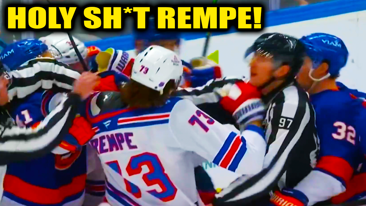 Matt Rempe Fight Scrum w/ Islanders | New York Rangers vs New York Islanders 2025 Highlights