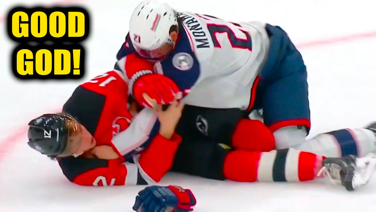 Sean Monahan Cody Glass Fight Scrap | New Jersey Devils vs Columbus Blue Jackets 2025 Highlights