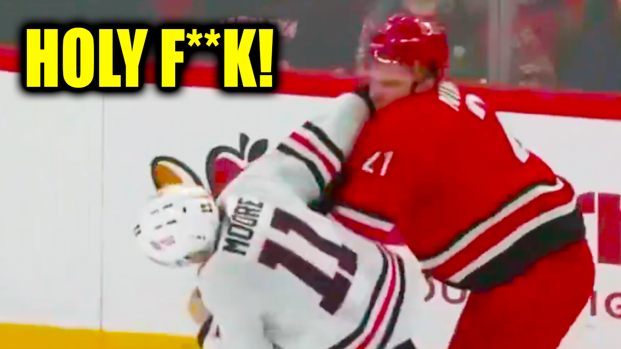 Alexander Nikishin Oliver Moore Fight Scrap for Nick Lardis Hit | Blackhawks vs Hurricanes 2026 Highlights