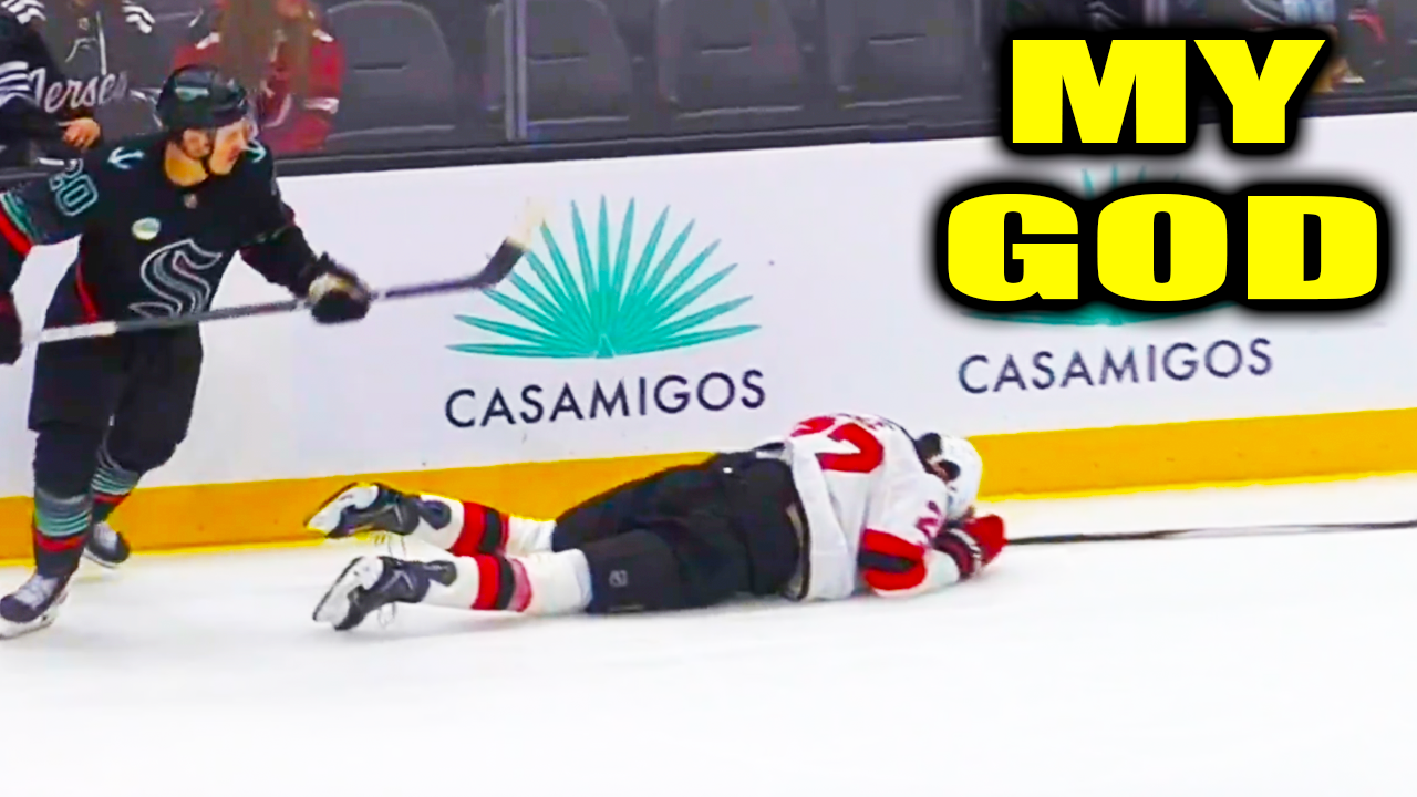 Brett Pesce Injury left ice with gash after taking hit from Eeli Tolvanen and landing face-first on ice | Devils vs Kraken 2026 Highlights