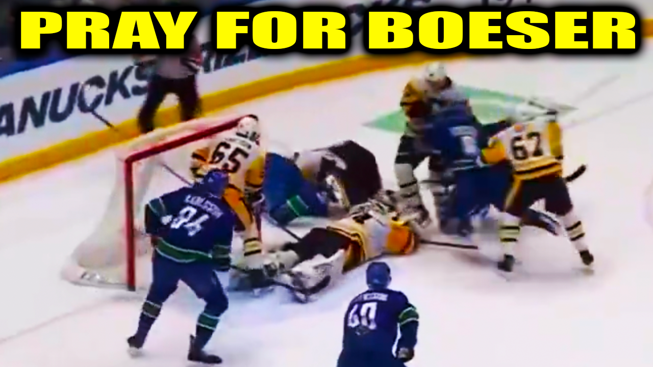Bryant Rust Illegal Elbow Hit on Brock Boeser Injury | Penguins vs Canucks 2026 Highlights