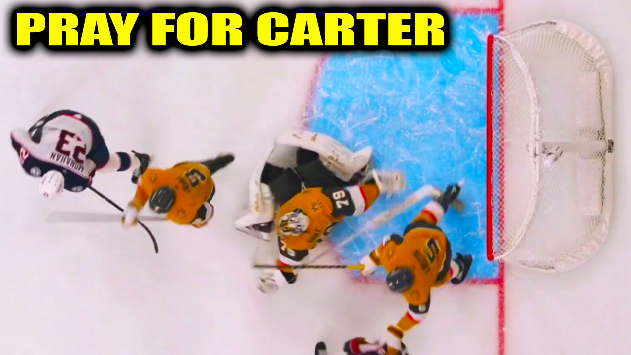 Carter Hart Injury falls on leg awkwardly | Vegas Golden Knights vs Blue Jackets 2026 Highlights