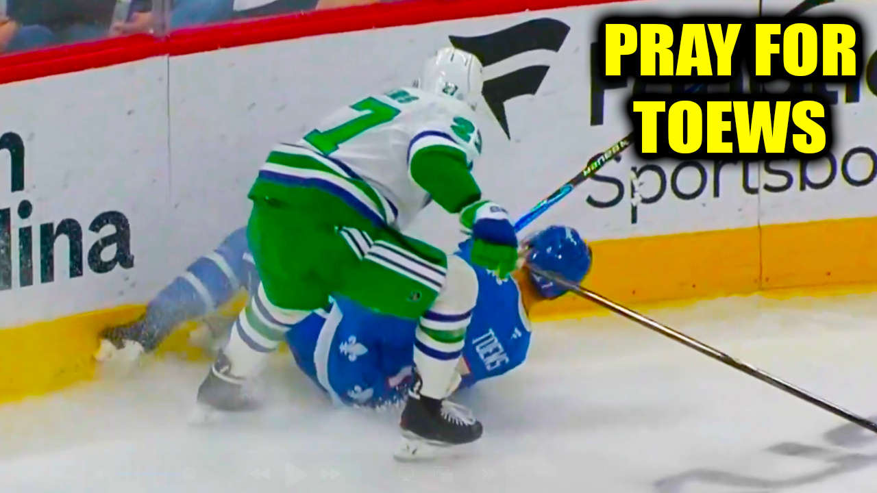 Devon Toews Injury leaves game after going hard into the boards legs-first from a Nikolaj Ehlers trip | Hurricanes vs Avalanche 2026 Highlights