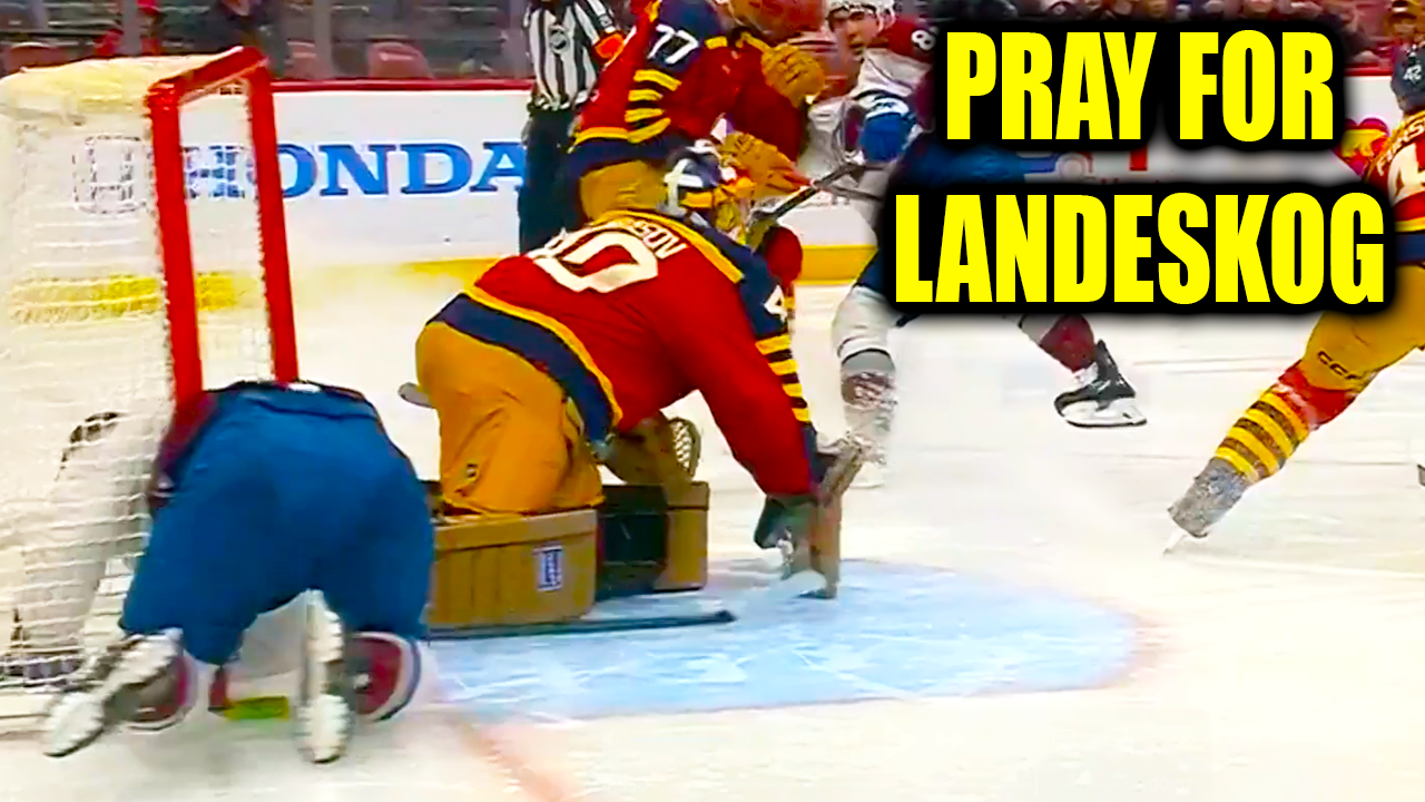 Gabriel Landeskog Injury crashing hard into goal post | Avalanche vs Panthers 2026 Highlights