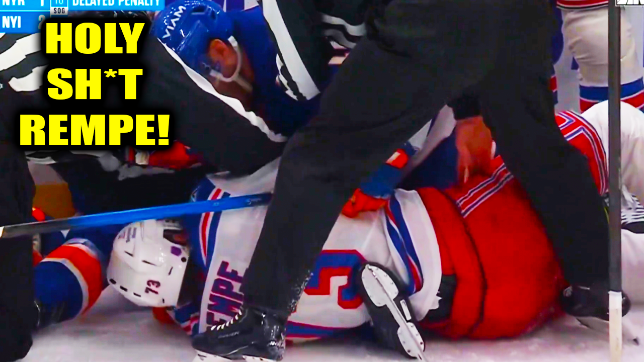 Matt Rempe Boarding Hit on Marc Gatcomb Fight Scrum Ensues | NY Rangers vs NY Islanders 2026 Highlights