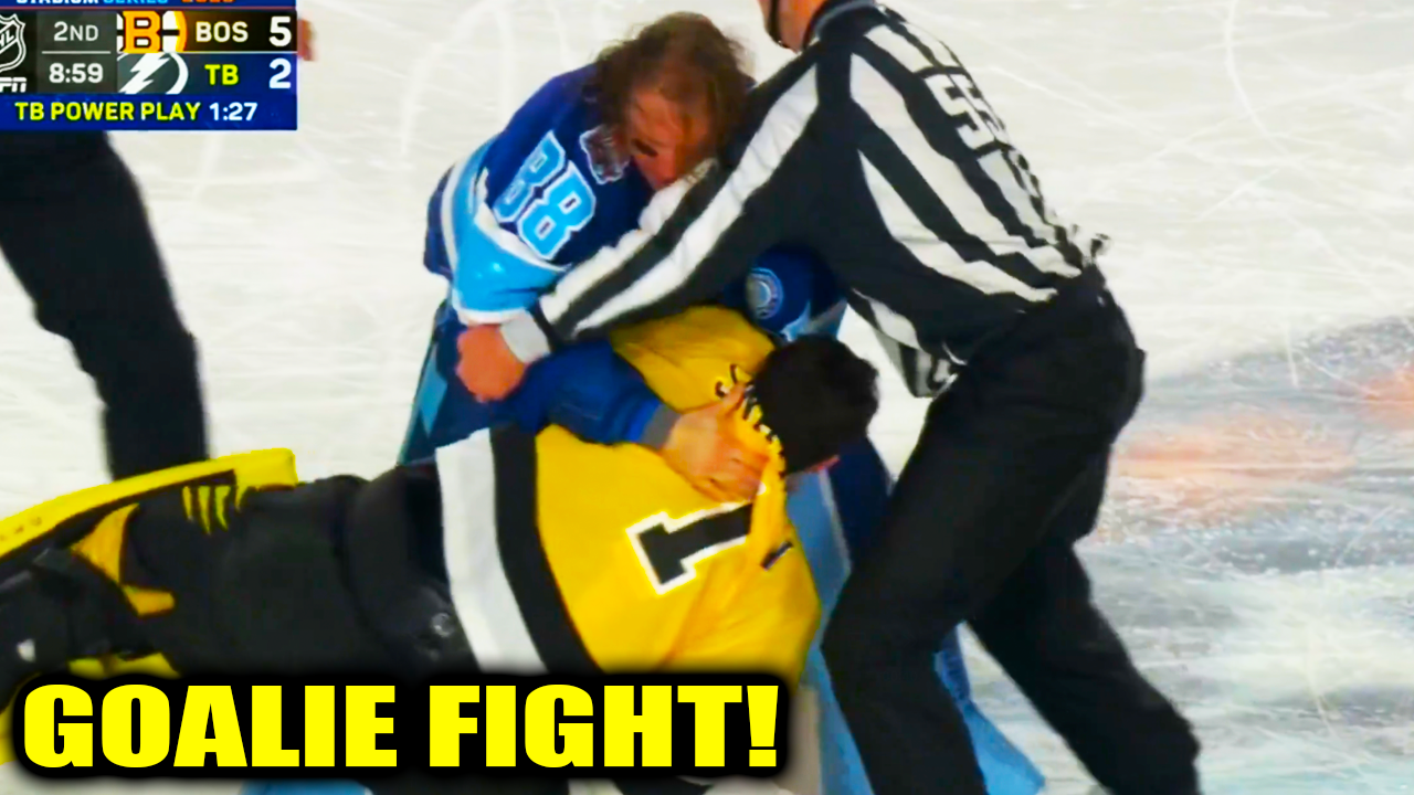 Andrei Vasilevskiy Jeremy Swayman Goalie Fight | Bruins vs Lightning 2026 Stadium Series Highlights