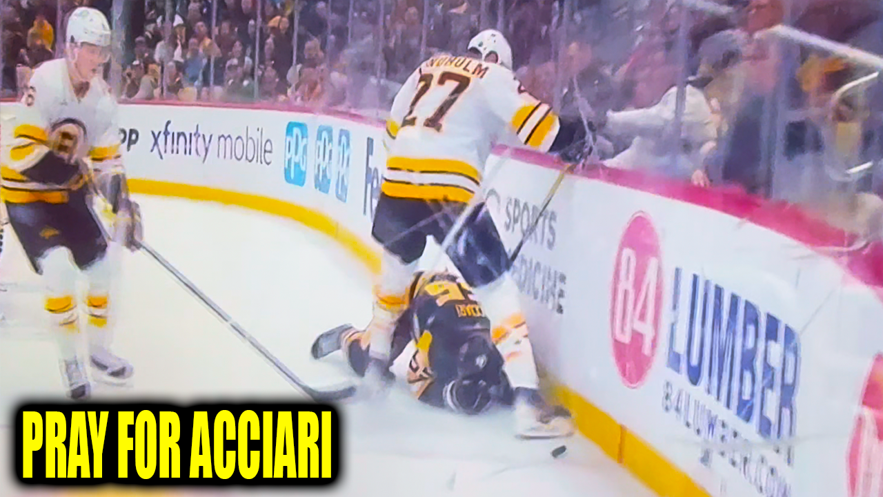 Hampus Lindholm Hit on Noel Acciari Injury | Boston Bruins vs Pittsburgh Penguins 2026 Highlights