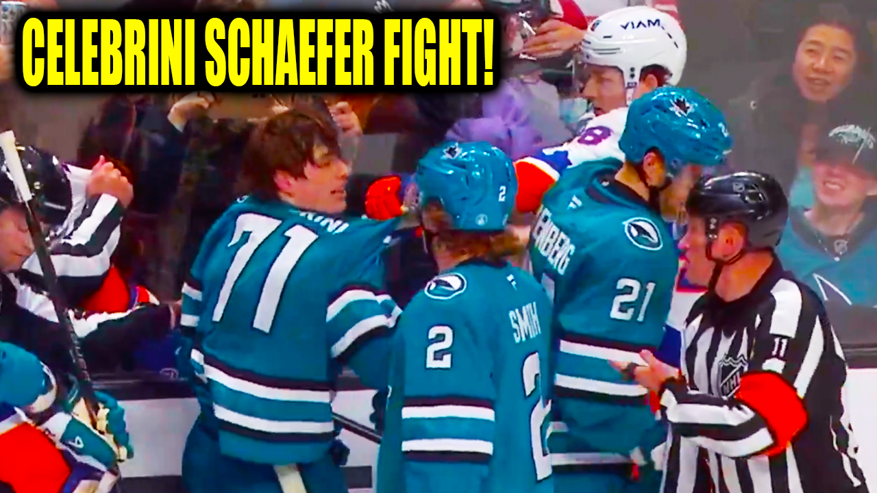 Macklin Celebrini Matthew Schaefer Fight Scrum | San Jose Sharks vs New York Islanders 2026 Highlights