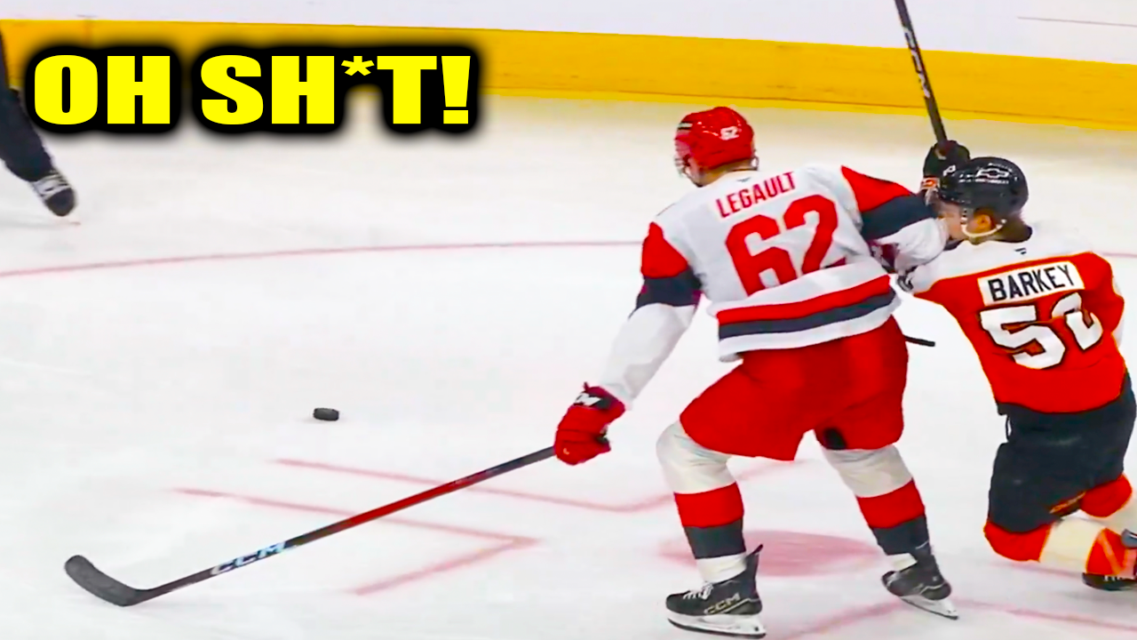 Charles-Alexis Legault Elbowing Denver Barkey (4 Minute Double Minor Retracted) | Hurricanes vs Flyers 2026 Highlights