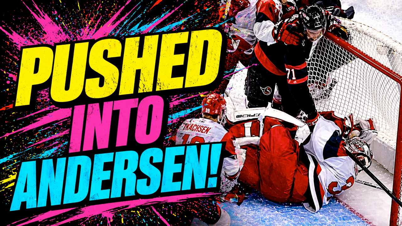 Eric Robinson pushes Ridly Greig into Frederik Andersen Fight | Hurricanes vs Senators 2026 Highlights