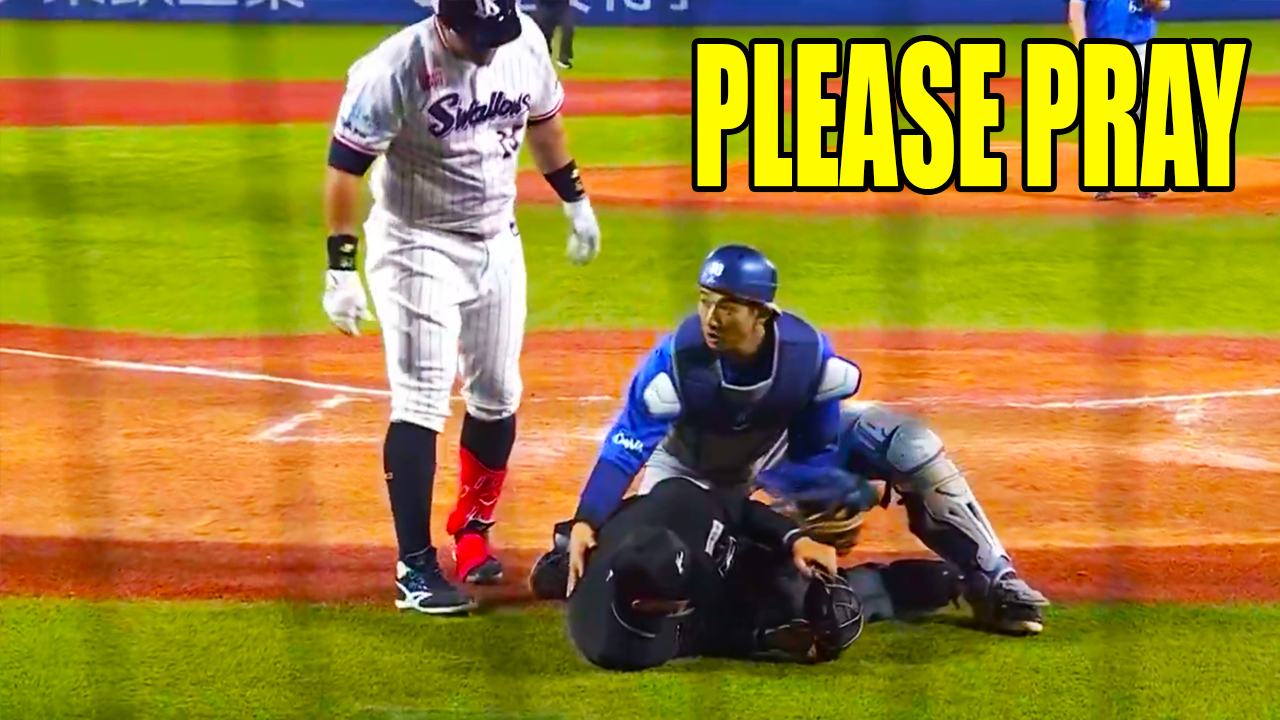 Japan Baseball Umpire Hit in Head with Bat Backswing | Yakult Swallows vs Yokohama BayStars