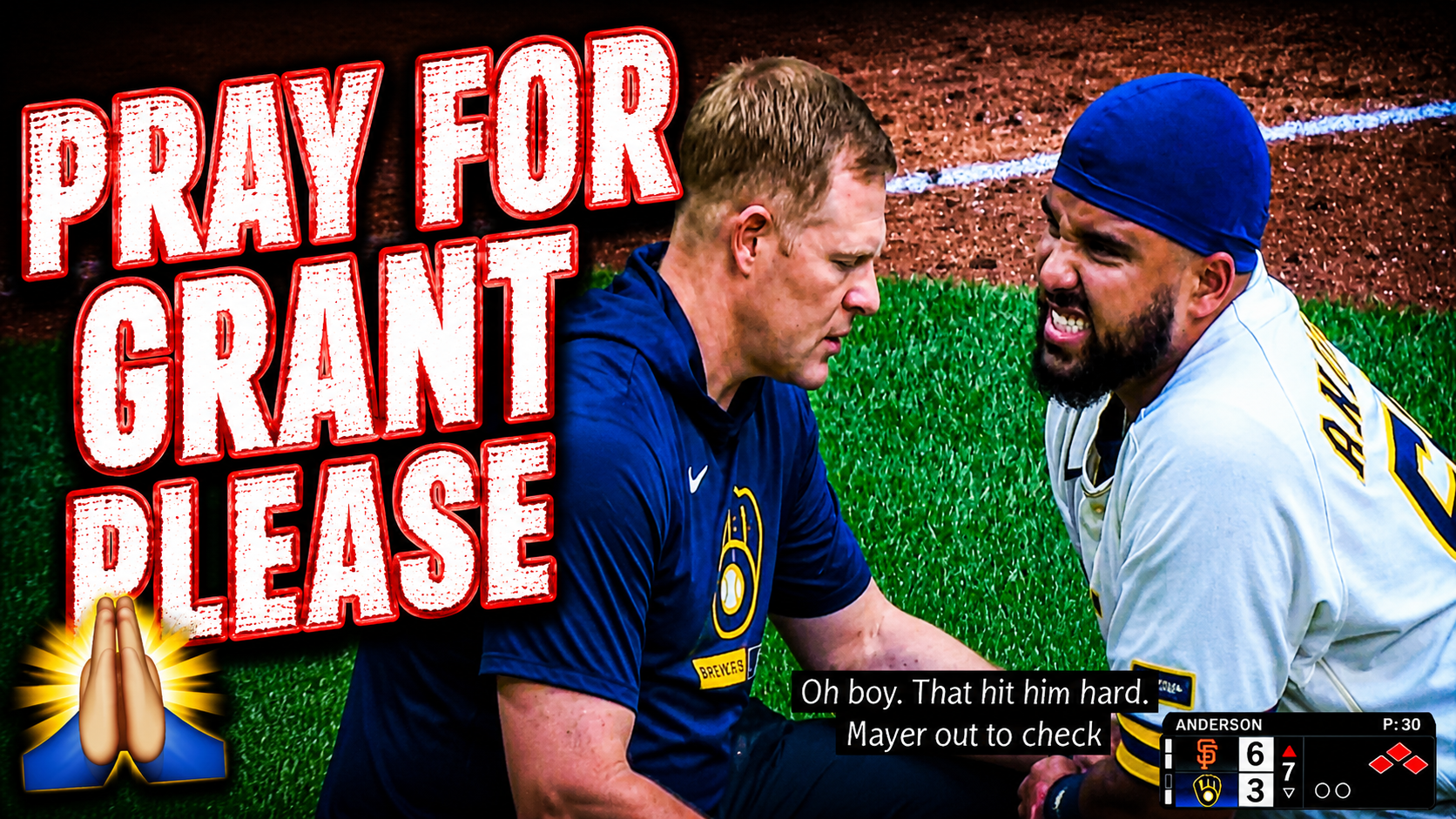 Grant Anderson Injury Hit by 90 mph Ball by Bryce Eldridge | Brewers vs Giants 2026 Highlights