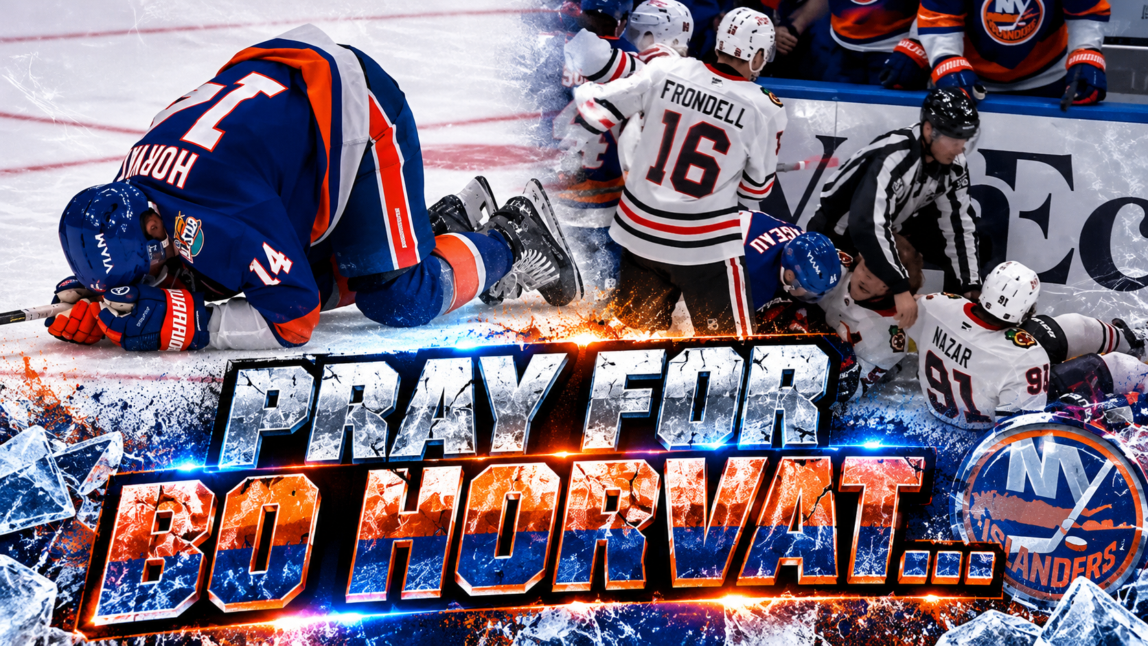 Bo Horvat Hit by Frank Nazar Fight Scrum | Chicago Blackhawks vs New York Islanders 2026 Highlights